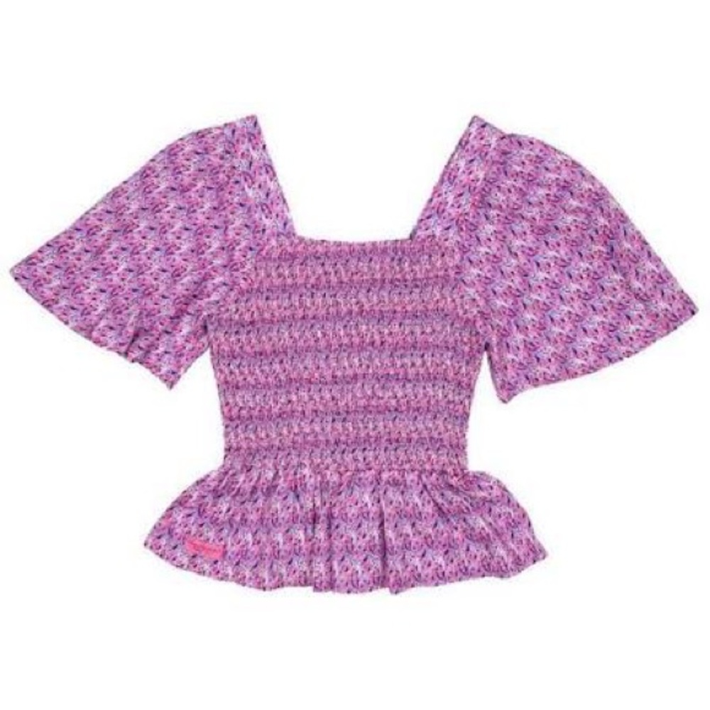 Simply Southern Pink Purple Paisley Shirred Smocked Blouse Top - size XL - Picture 11 of 12